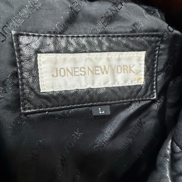 Vintage Jones New York Leather Jacket Black Belted Womens Lrg Classic Retro - Picture 7 of 13